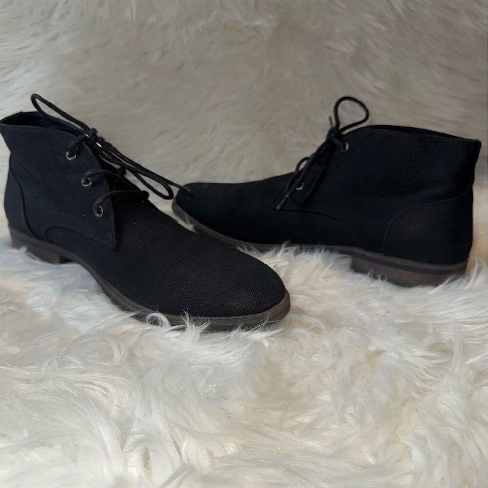 Perry Ellis Men's High Top Canvas Shoe Black Lace‎ Up Size 10.5 Preppy Office